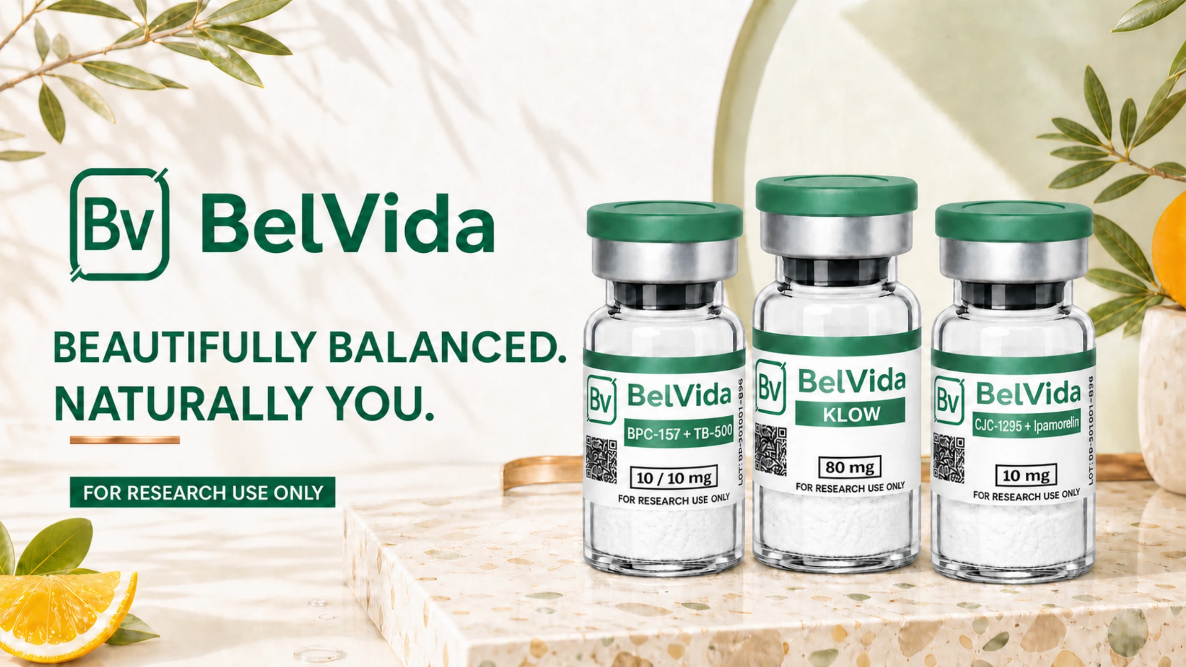 BelVida research banner featuring MOTS-c, NAD+, and GHK-Cu